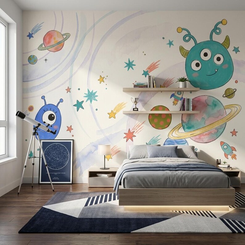 Alien Space Wallpaper for Kids Bedroom or Playroom - Etsy