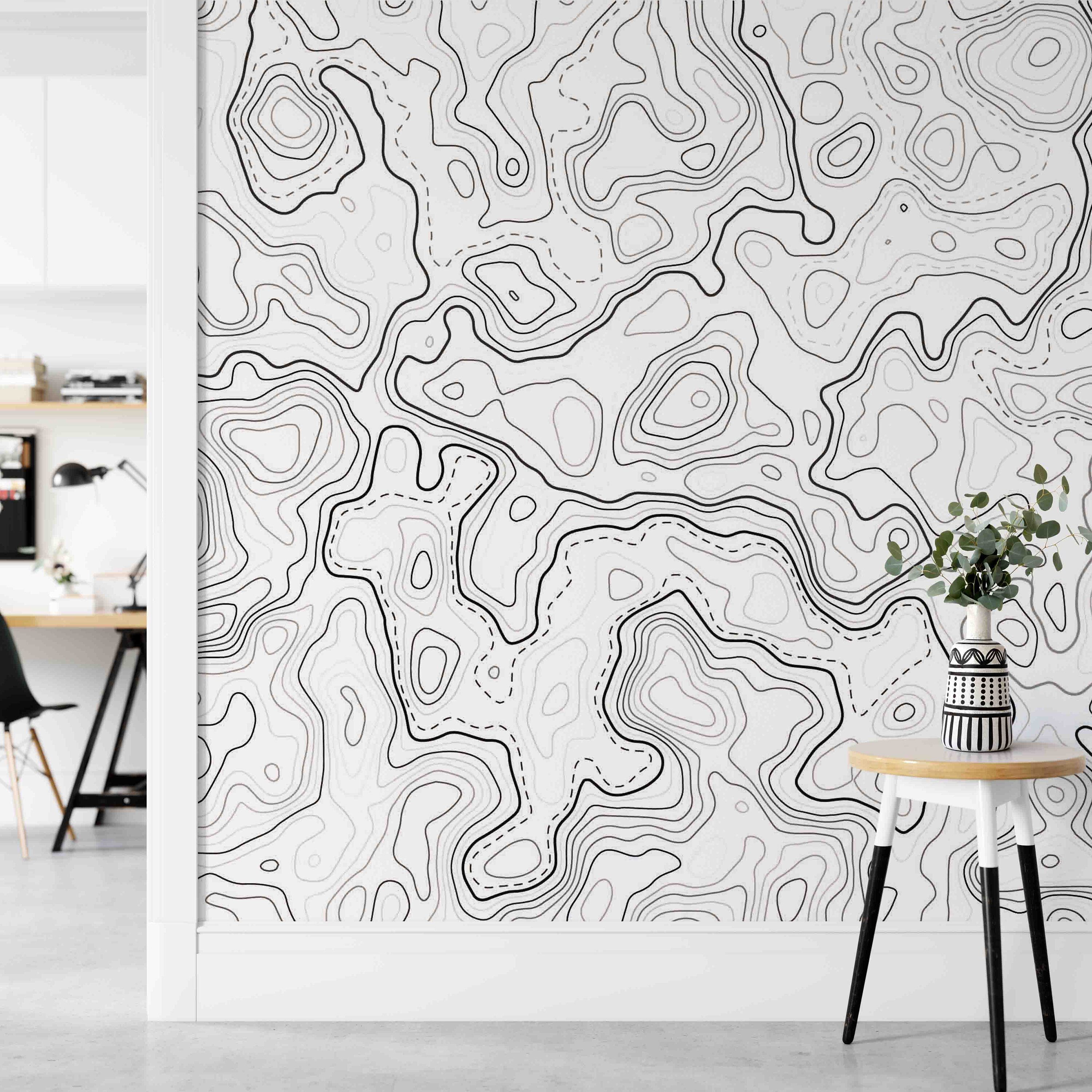 Topographic Topo Map Black White Background Wallpaper Self Etsy