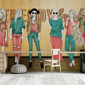 Popart Wallpaper Frau Cartoon Wall Decor abnehmbar