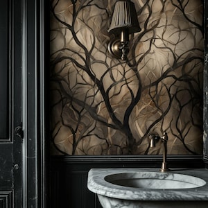 Branch Peel and Stick Wallpaper Earth Tone Tree Mural Japandi Wall Art Organic Nature-Inspired Decor