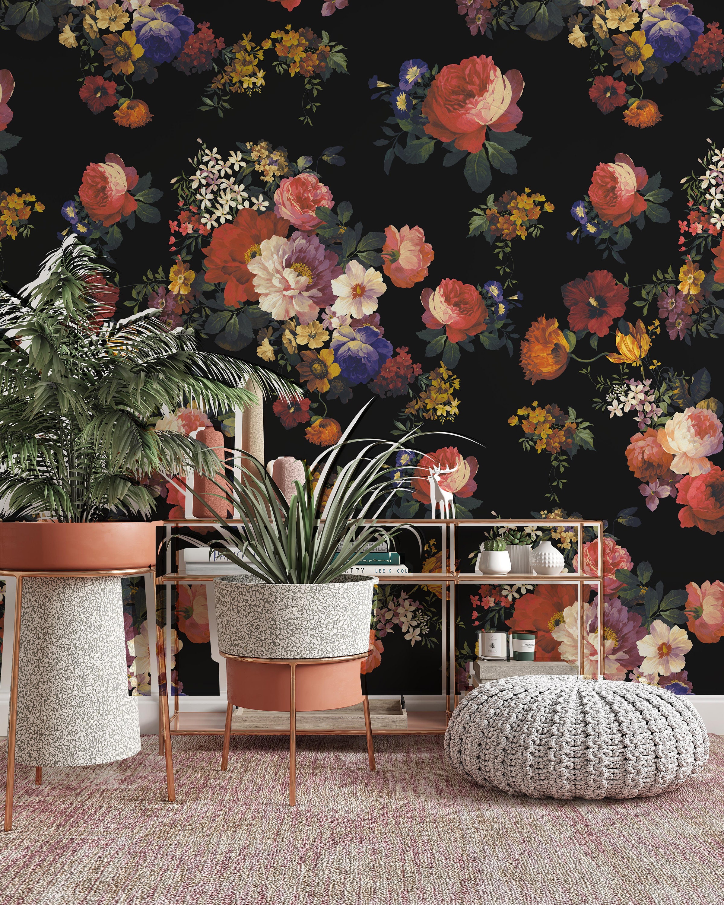 Dark Floral Wallpaper Colorful Peel and Stick Wall Mural Scandinavian ...
