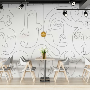 Disegno a tratteggio di un volto astratto Modello senza cuciture Carta da parati divertente Carta da parati autoadesiva stacca e incolla Decorazione murale Rimovibile
