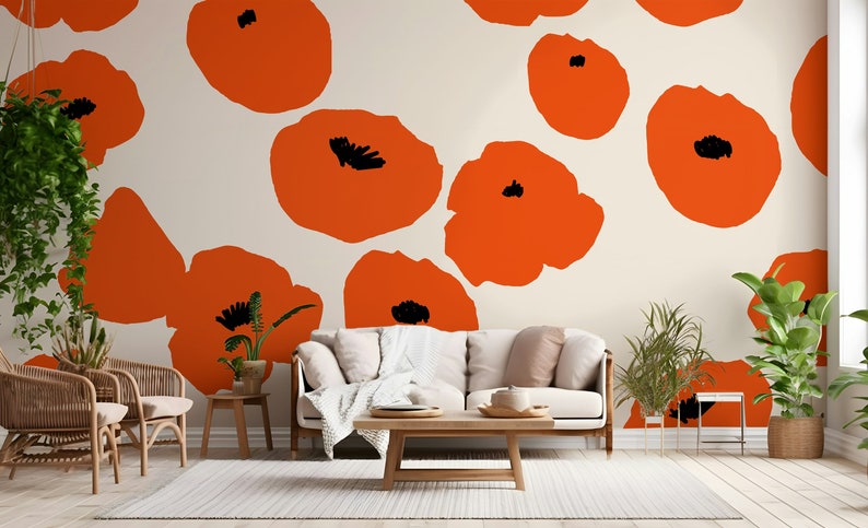 Poppy Flowers Wallpaper Abstract Floral Wall Mural Red Poppies Wall Art ...