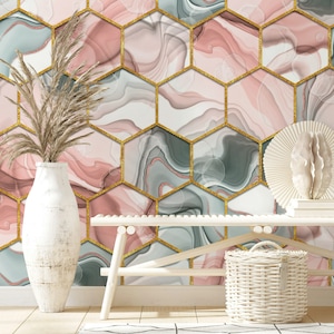 Texture esagonale astratta grigio rosa e nero sfondo alla moda carta da parati autoadesiva stacca e incolla decorazione murale decorazione da parete