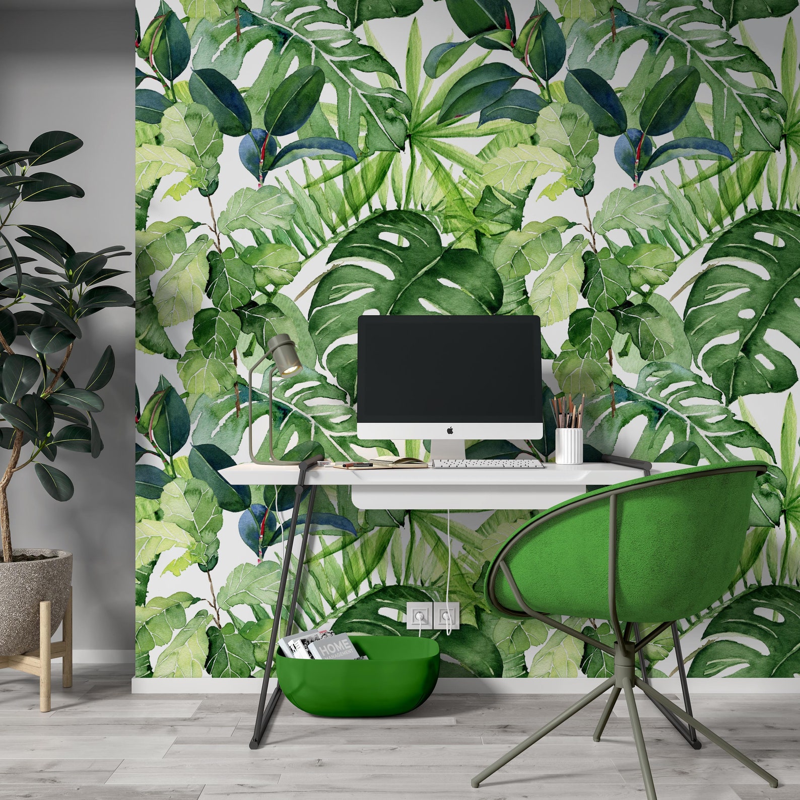 Monochrome Green Tropical Palm Leaves Wallpaper Self Adhesive - Etsy