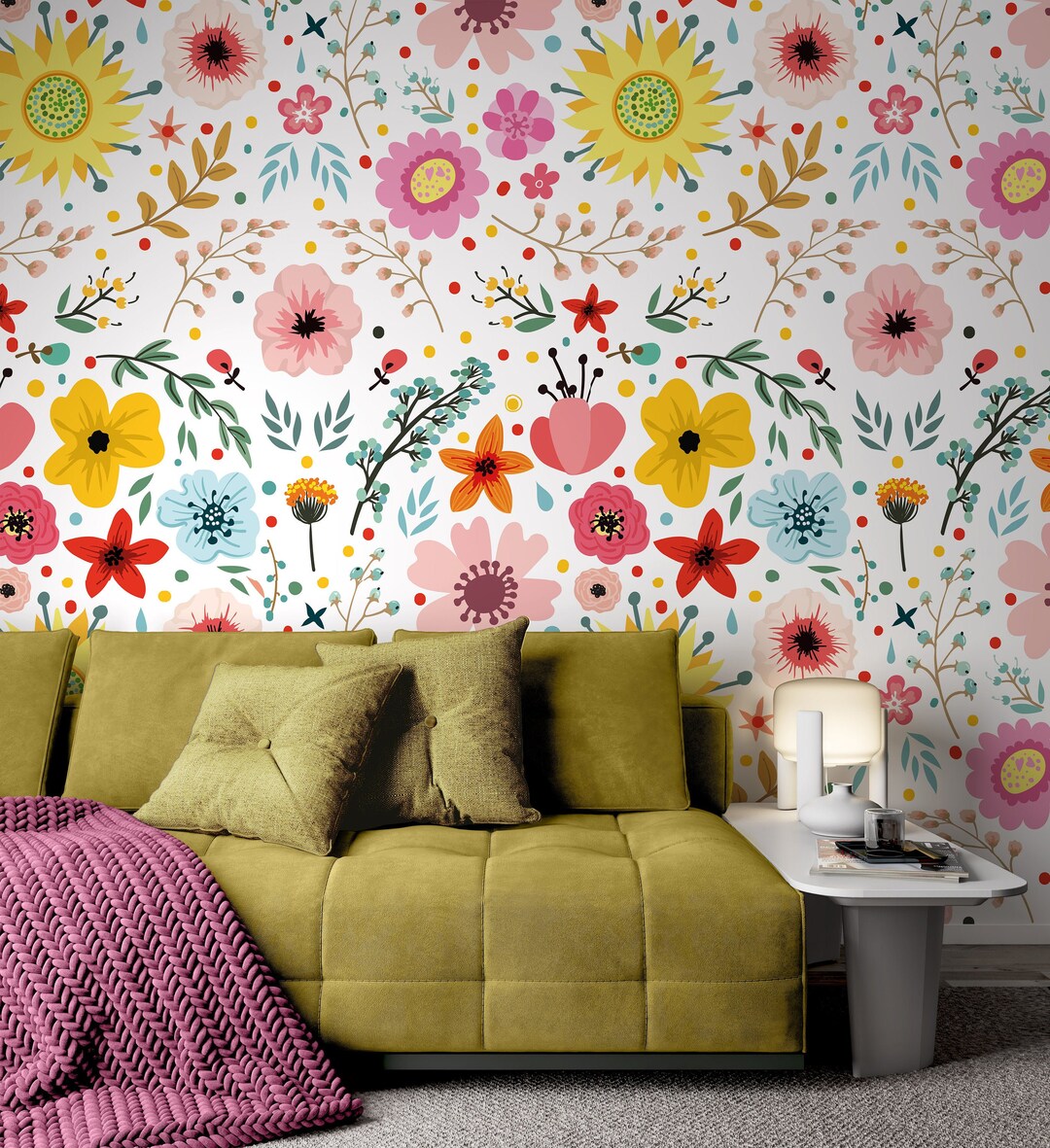 Abstract Colorful Flowers Herbs Pattern Design Floral Background ...