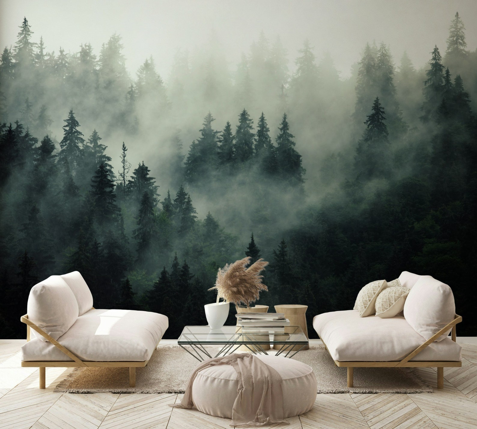 Misty Forest Wallpaper Mural, Peel and Stick Scandinavian Wall Decor - Etsy