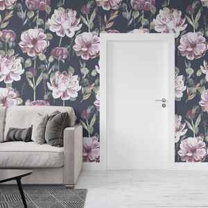 Watercolor Flowers on Dark Background Wallpaper Self Adhesive Peel and Stick Wall Murals Wall Decoration Scandinavian Removable