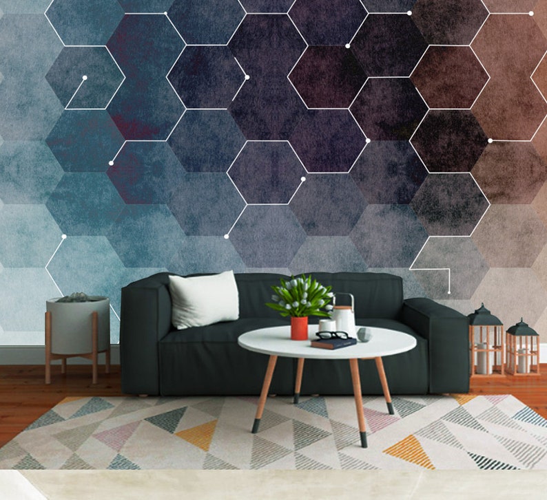 Dark Hexagon Geometric Wallpaper Self Adhesive Peel and Stick | Etsy