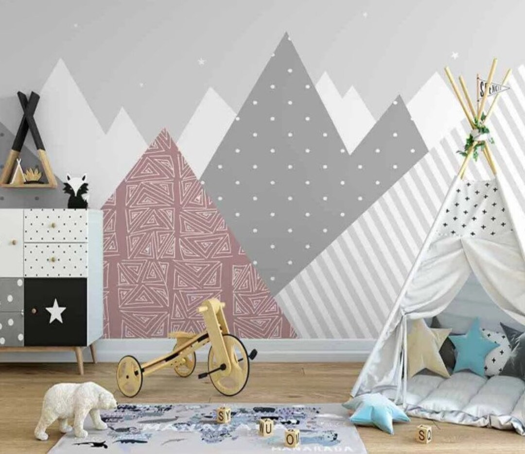 Kids Geometric Wallpaper Peel and Stick Playroom Wall Mural Removable ...