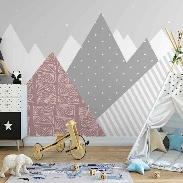 Kids Geometric Wallpaper Peel and Stick Playroom Wall Mural Removable
