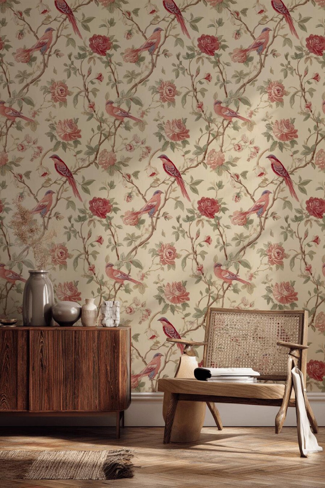 Vintage Bird Wallpaper Chinoiserie Peel and Stick Floral Wall Mural - Etsy