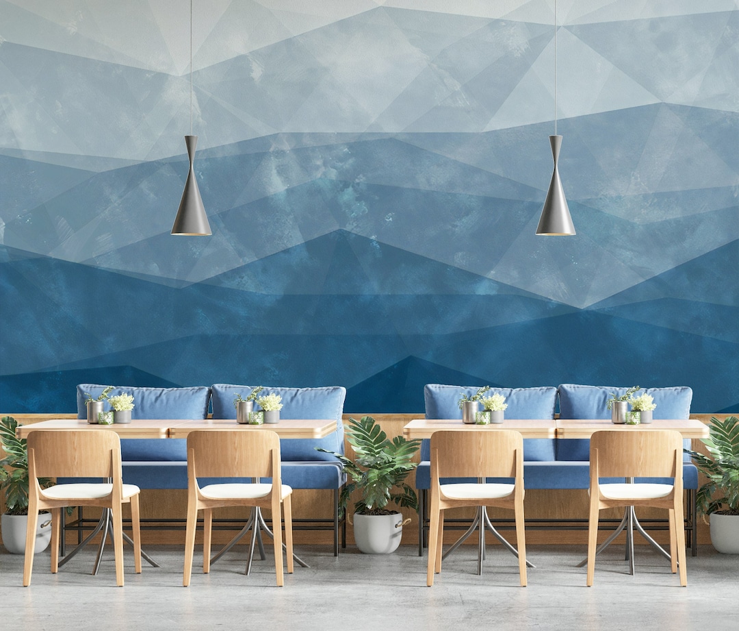Blue Geometric Wallpaper Peel and Stick Wave Abstract Wall Mural ...