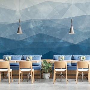 Carta da parati geometrica blu Peel and Stick Wave, decorazione da parete astratta rimovibile