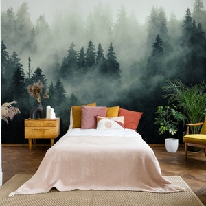 Misty Forest Wallpaper Mural, Peel and Stick Scandinavian Wall Decor - Etsy