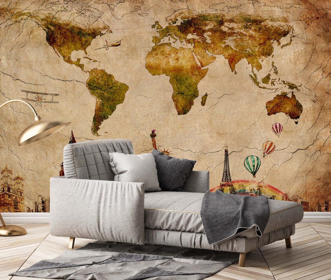 World Map Wallpaper Voyage of Discovery Peel and Stick Wall Mural ...