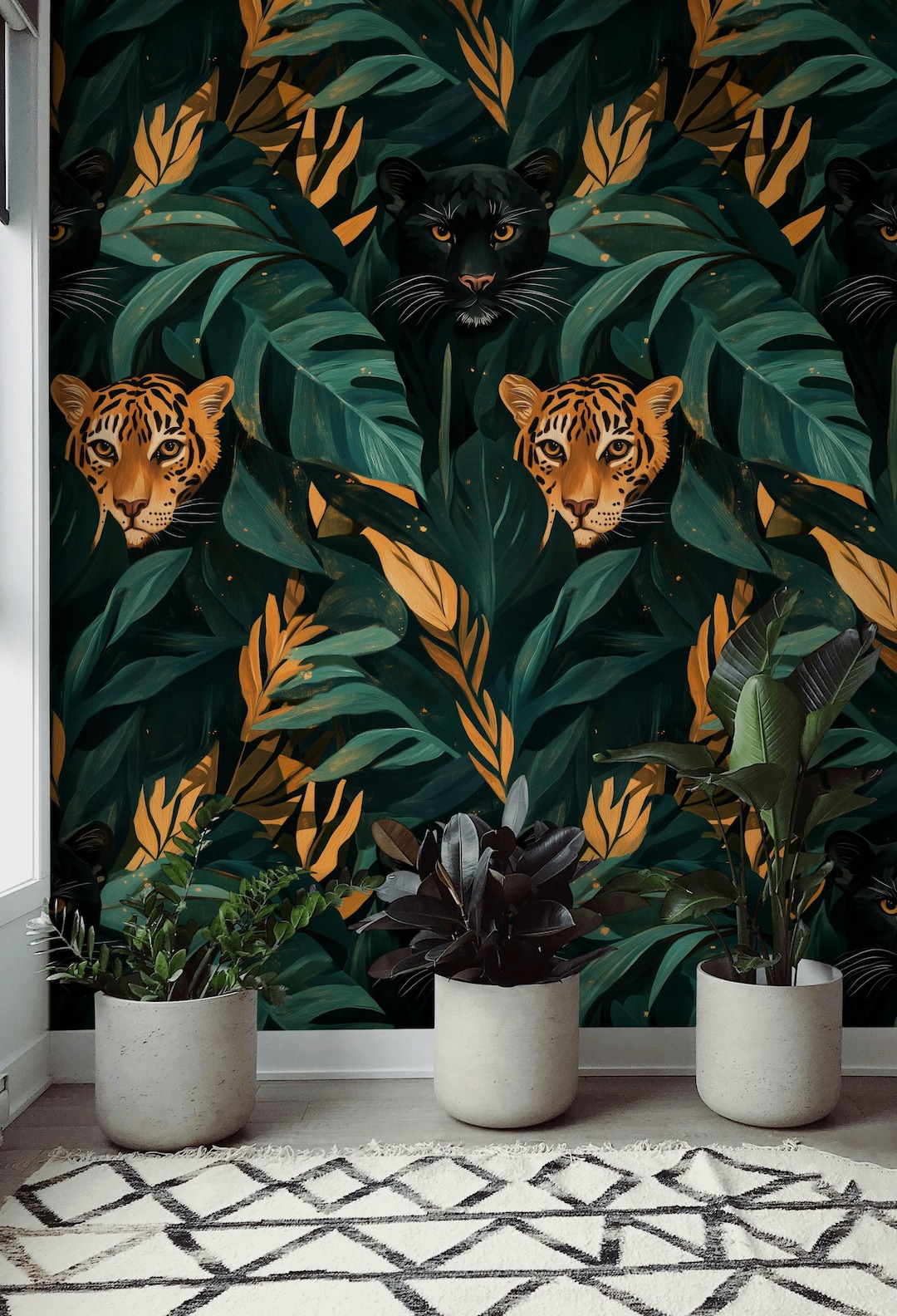 Tropical Jungle Cat Wallpaper Peel and Stick Exotic Animal Wall Mural ...