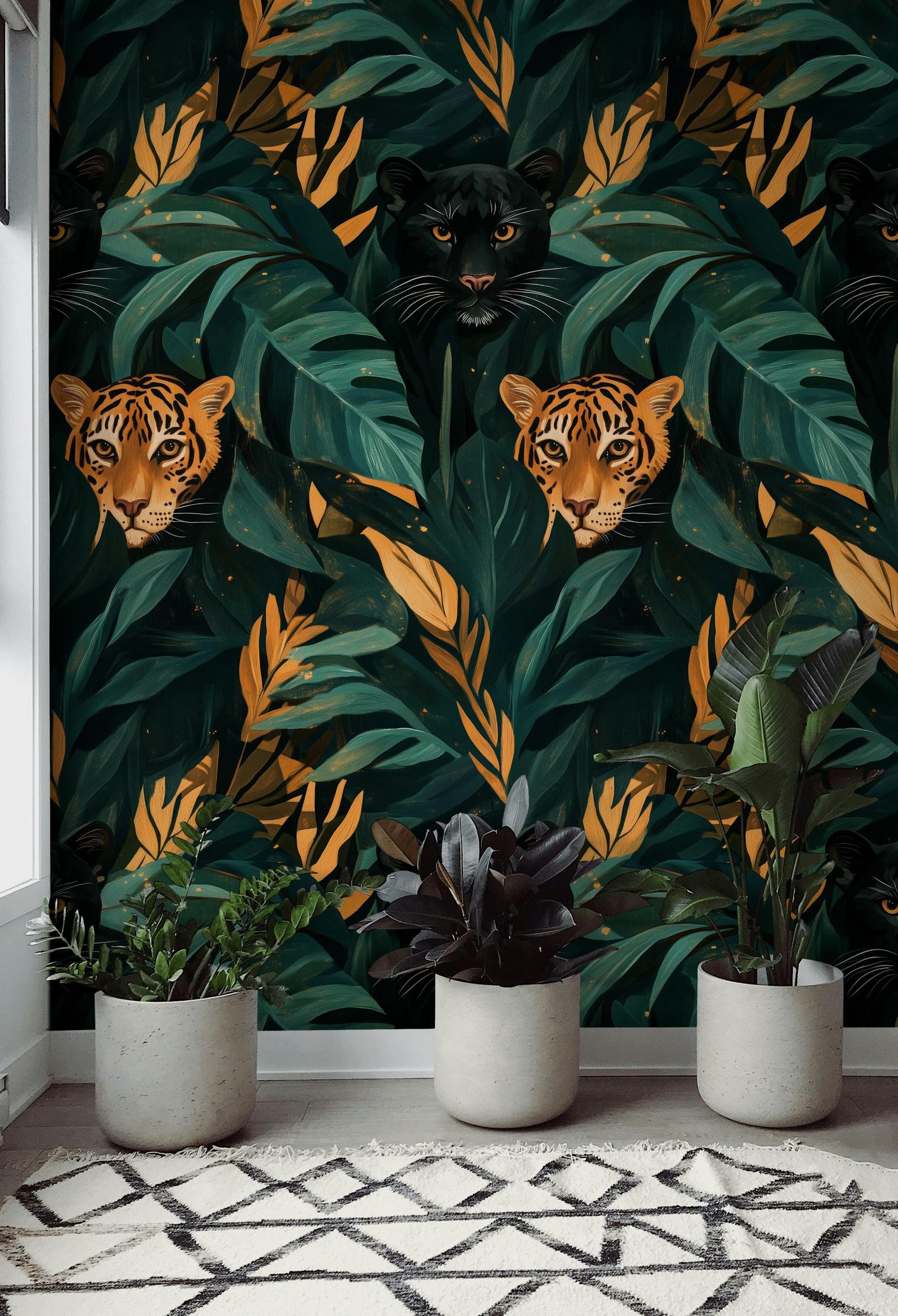 Tropical Jungle Cat Wallpaper Peel and Stick Exotic Animal Wall Mural ...