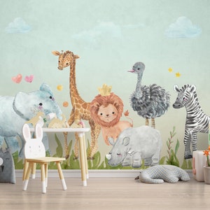 Safari Tiere Tapete Kinderzimmer Peel and Stick Kinderzimmer Wandbild Abnehmbare Spielzimmer Wanddekoration