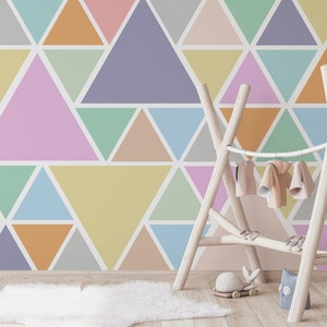 Kids Geometric Shapes Wallpaper Colorful Triangle Wall Decor Nursery Peel and Stick Wall Mural