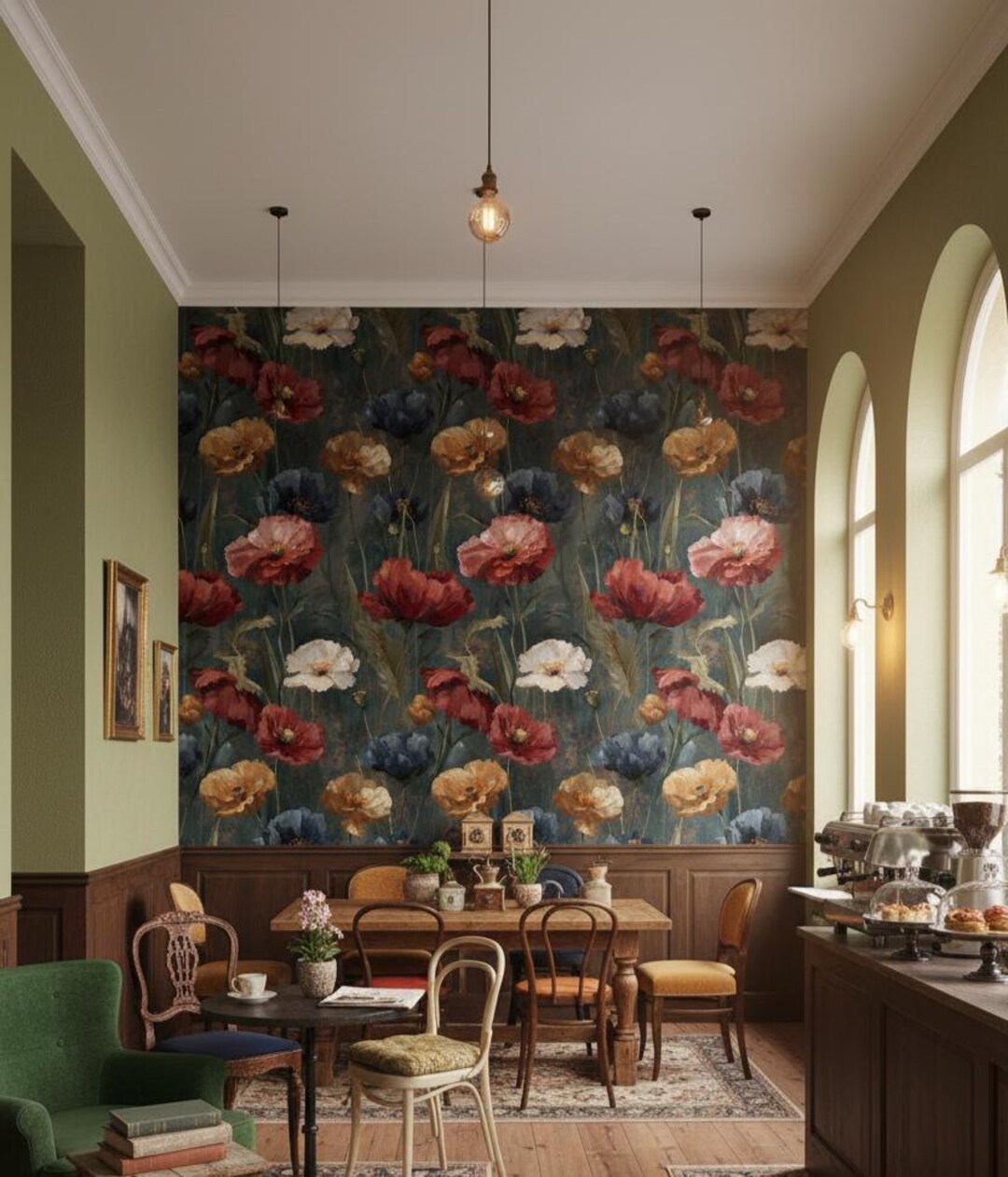 Floral Wallpaper Vintage Peel and Stick Red Wall Mural - Etsy