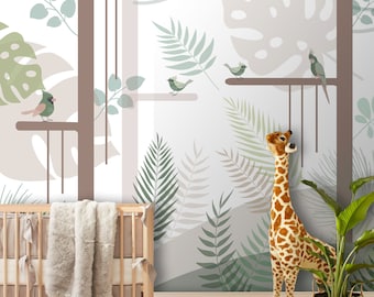 Kids Wallpaper Tropical Peel and Stick Kindergarten Wall Covering Removable