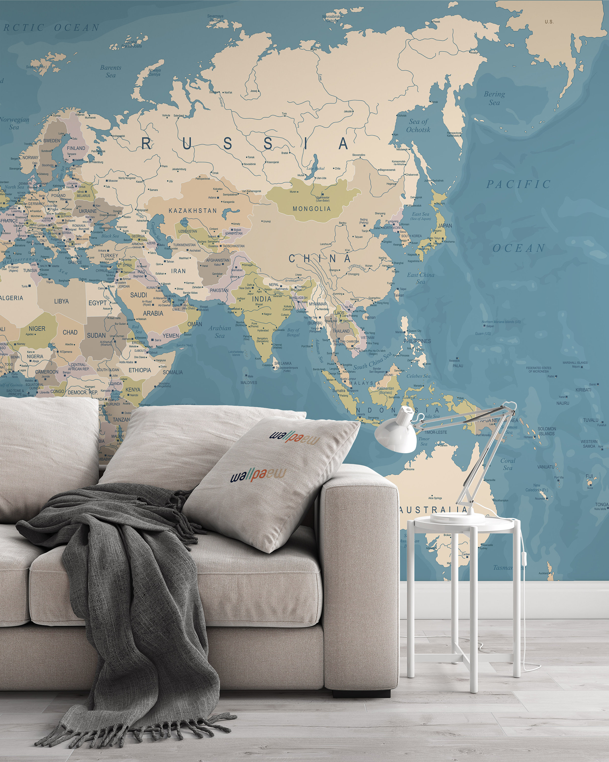 World Map Peel and Stick Wallpaper Blue Oceans Geography Wall Etsy UK