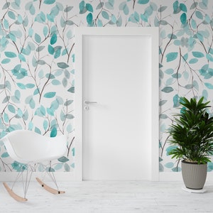 Aquarell Türkis Floral Muster Hintergrund Tapete Selbstklebend Peel & Stick Wand wand wand dekoration Design abnehmbar
