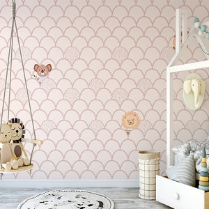 Half Circle Pattern Pink Background Wallpaper Self Adhesive Peel and Stick Wall Mural Wall Decoration Minimalistic Scandinavo Rimovibile