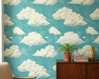 Vintage Clouds Wallpaper Whimsical Peel And Stick Serene Wall Mural