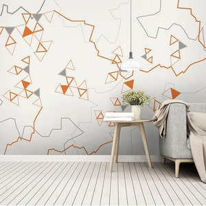 Geometric Red Triangle and Lines Wallpaper Self Adhesive Peel and Stick Wall Sticker Wall Decoration Minimalistic Scandinavian Removable