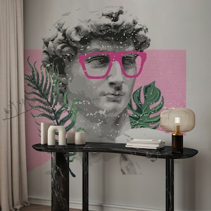 Renaissance Skulptur Stilvolle Rosa Brille Blätter Kunst Tapete Selbstklebendes Schälen und Aufkleben Wandbild Qualitätspapier Design Entfernbar