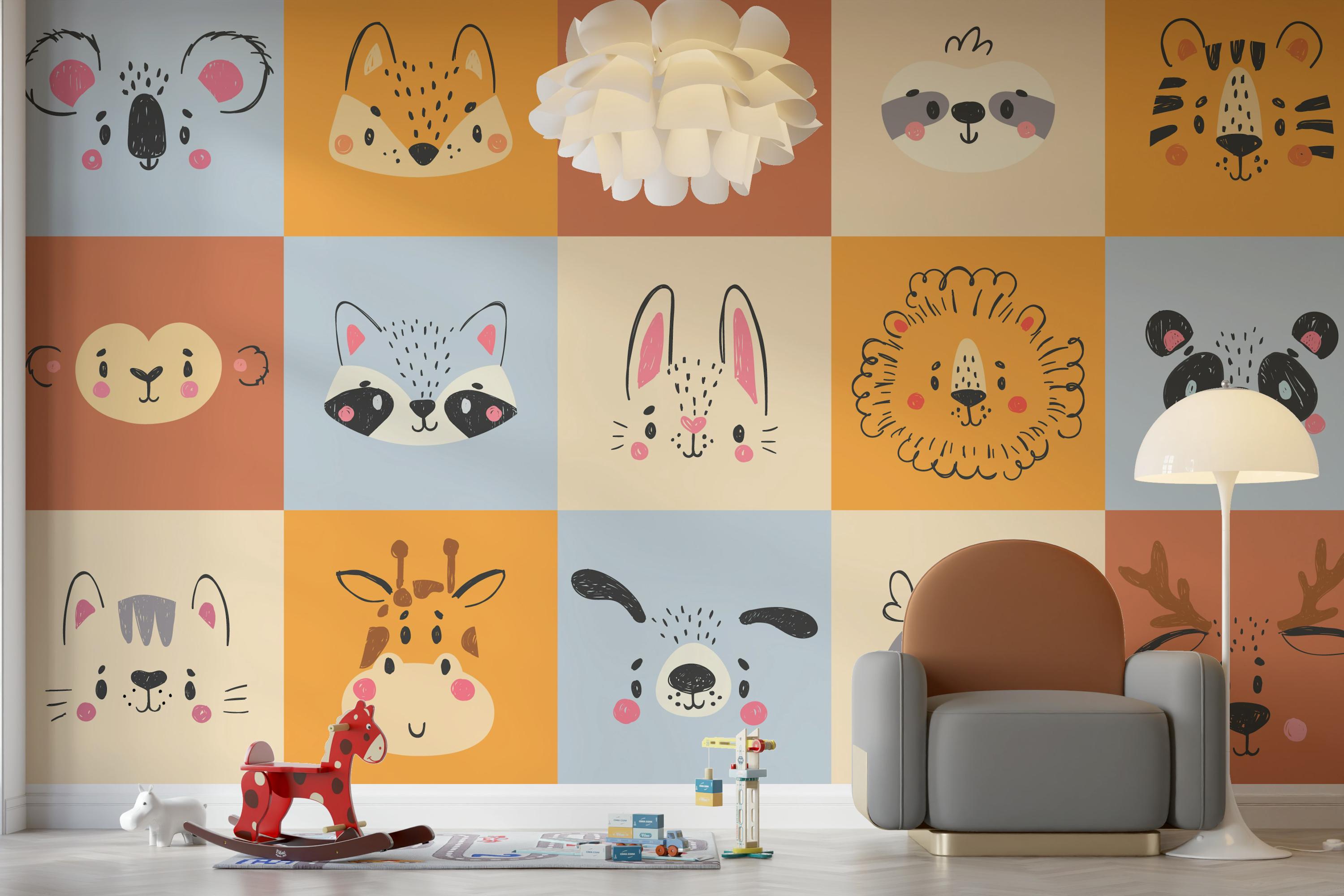 Abstract Cute Animals Wallpaper Kids Room Peel and Stick Wall Mural ...