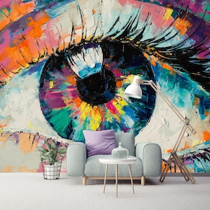 Conceptual Abstract Picture of the Eye Oil Painting in Colorful Colors Wallpaper Self Adhesive Peel and Stick Wall Mural Wall Decoration