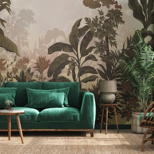 Tropical Exotic Jungle Dark Plants Rainforest Floral Wallpaper Self Adhesive Peel and Stick Wall Mural Wall Decoration Design Removable