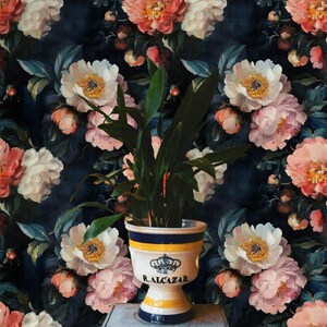 Peony Floral Wallpaper Dark Botanical Peel and Stick Vintage Wall Mural ...