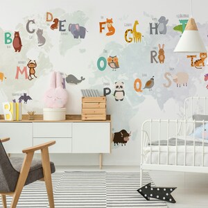 Papel pintado para niños Mapa del mundo Peel and Stick Nursery Wall Mural