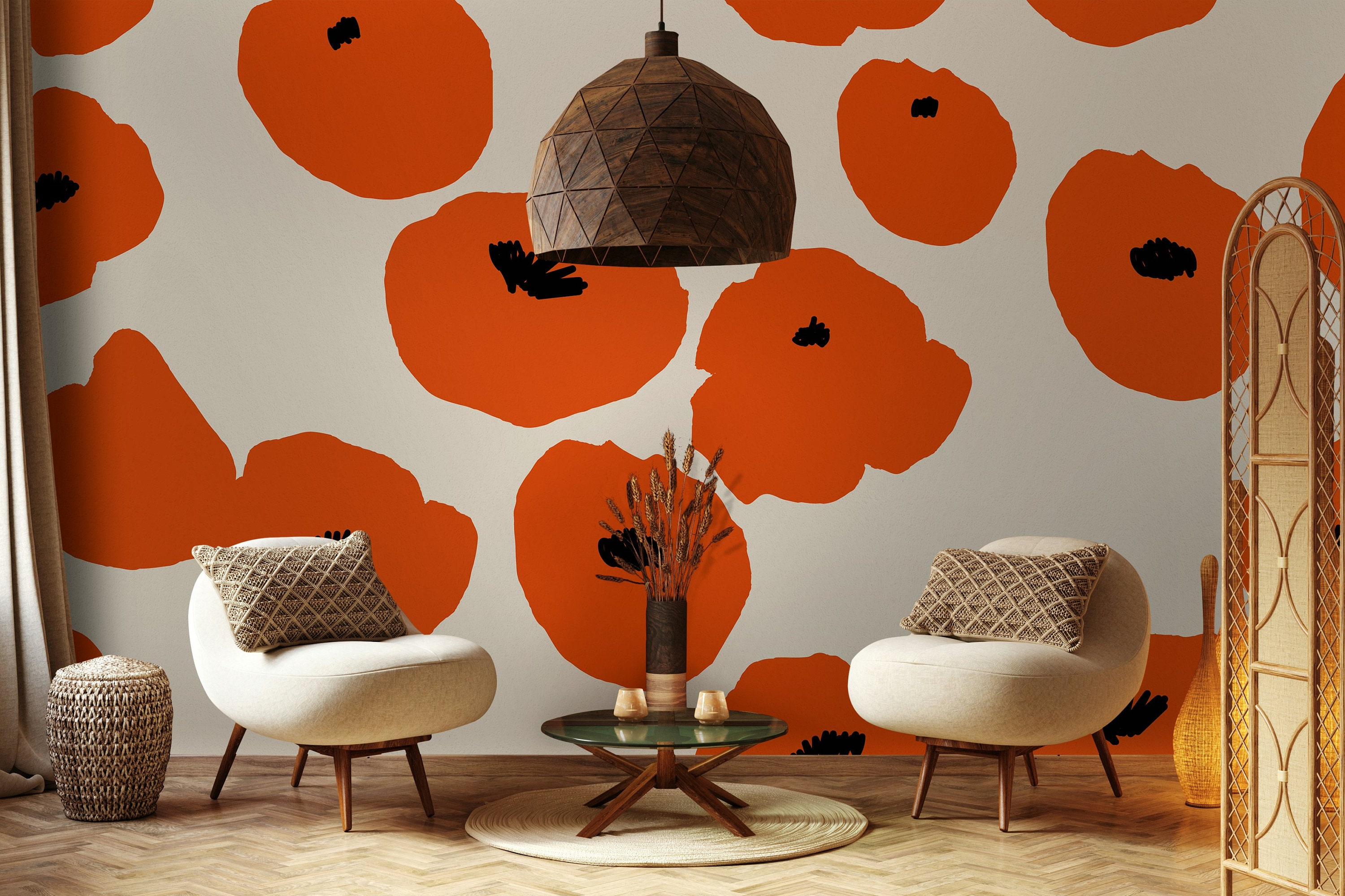 Poppy Flowers Wallpaper Abstract Floral Wall Mural Red Poppies Wall Art ...