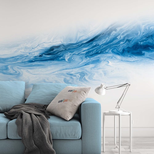Blue Marble Mural Marble Wallpaper Removable Peel and Etsy