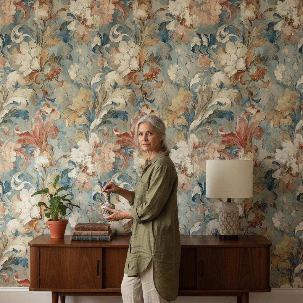 Floral Wallpaper Vintage Peel and Stick Blue Wall Mural - Etsy
