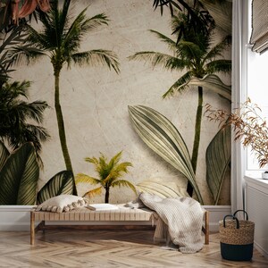 Tropical Trees Leaves Wallpaper Modern Wall Decor Removable