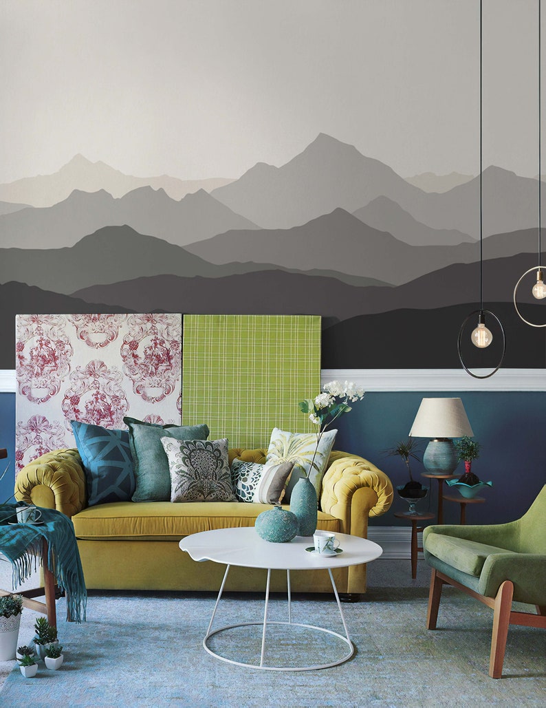 Foggy Mountain Landscape Wallpaper Self Adhesive Peel and Etsy