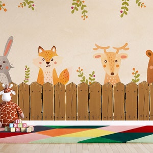 Adorable Animals Wallpaper Kids Peel and Stick Nursery Wall Mural Scandinavian Wall Decoration Removable