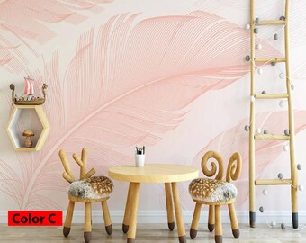 Carta da parati con foglie di palma rosa, murale scandinavo staccabile e attaccabile