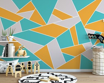 Géométrique Coloré Trapèze Formes Moderne Design Papier Peint Auto Adhésif Peel et Stick Mur Mural Décoration Murale Amovible