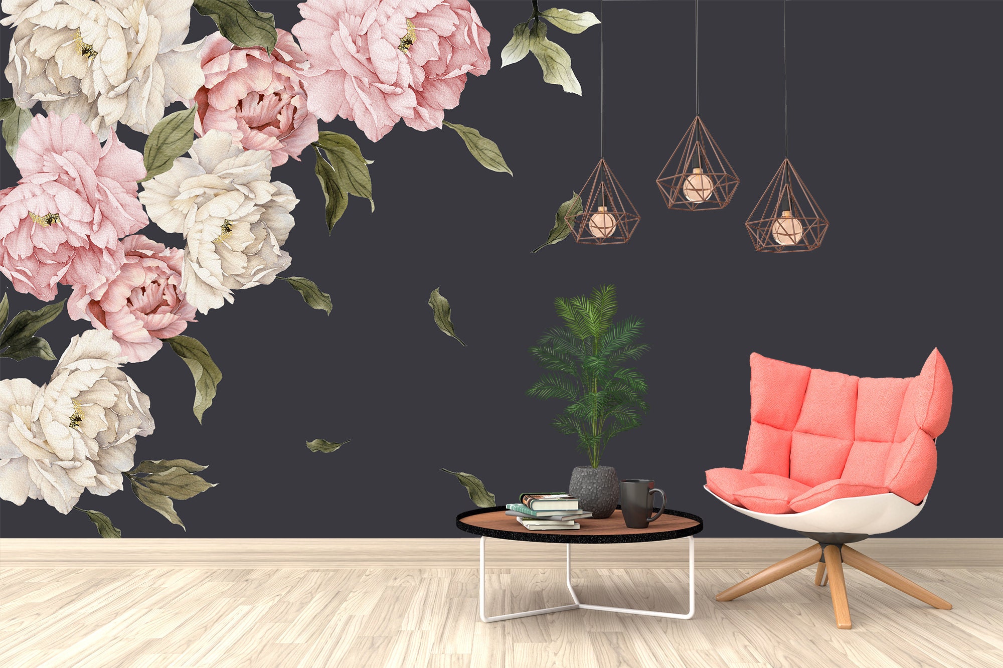 Dark Pink Peony Flower Peonies Floral Wallpaper Self Adhesive - Etsy