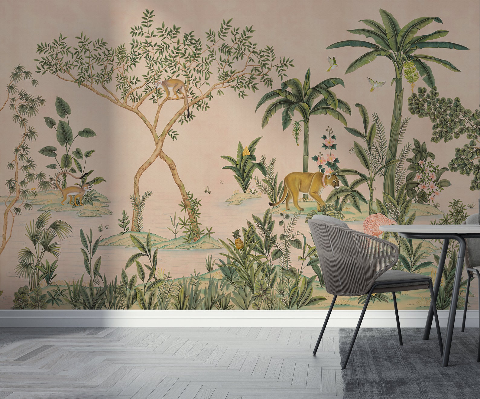 Tropical Jungle Wallpaper Peel and Stick Cute Forest Wall Mural Green ...