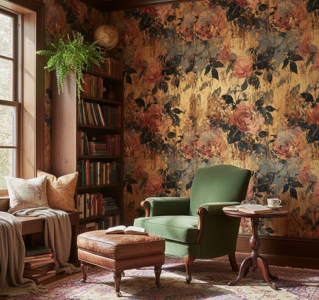 Floral Wallpaper Vintage Peel and Stick Gold Look Wall Mural - Etsy