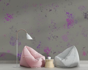 Lila och rosa bläckdroppar på mörkgrå bakgrundstapet självhäftande skalbar och självhäftande väggmålningar väggdekoration avtagbar