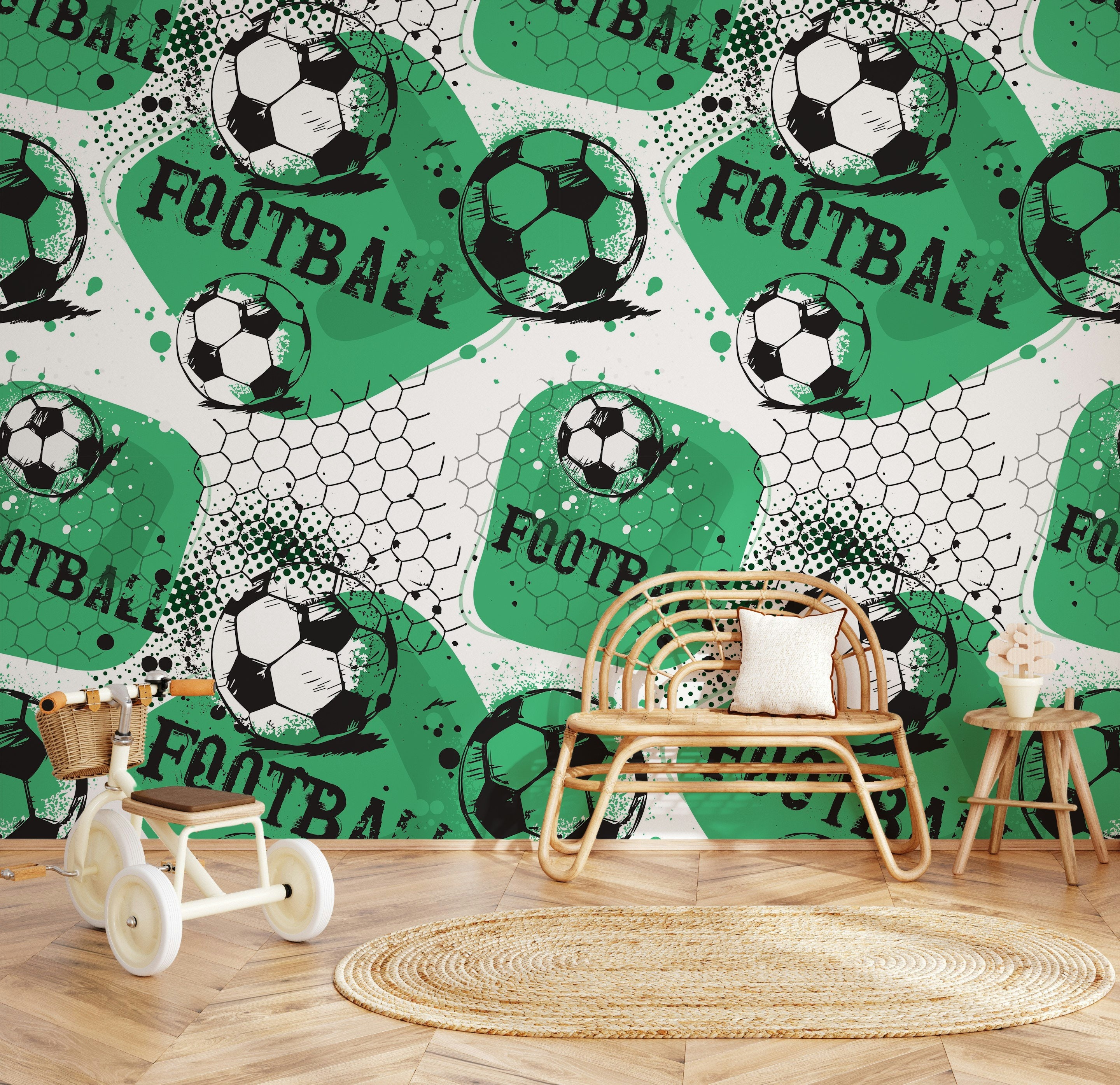 サッカーの壁紙、幾何学模様のスポーツ壁画、剥がして貼るだけ - Etsy 日本